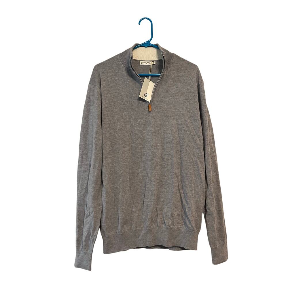 Collars & Co Australian Merino Wool Quarter Zip Pullover Sweater XL Heather Grey